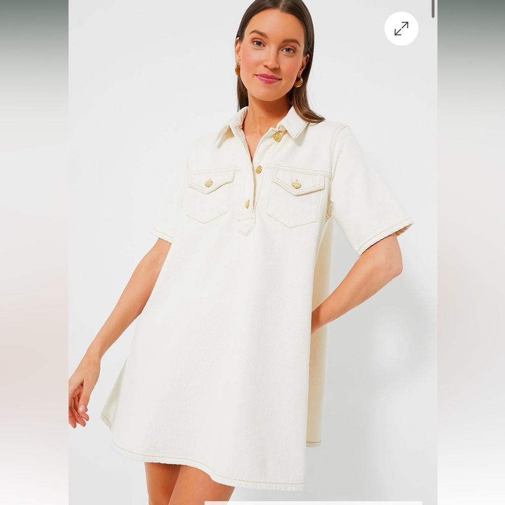 Ganni Cream Short-Sleeve Polo Shirt Dress